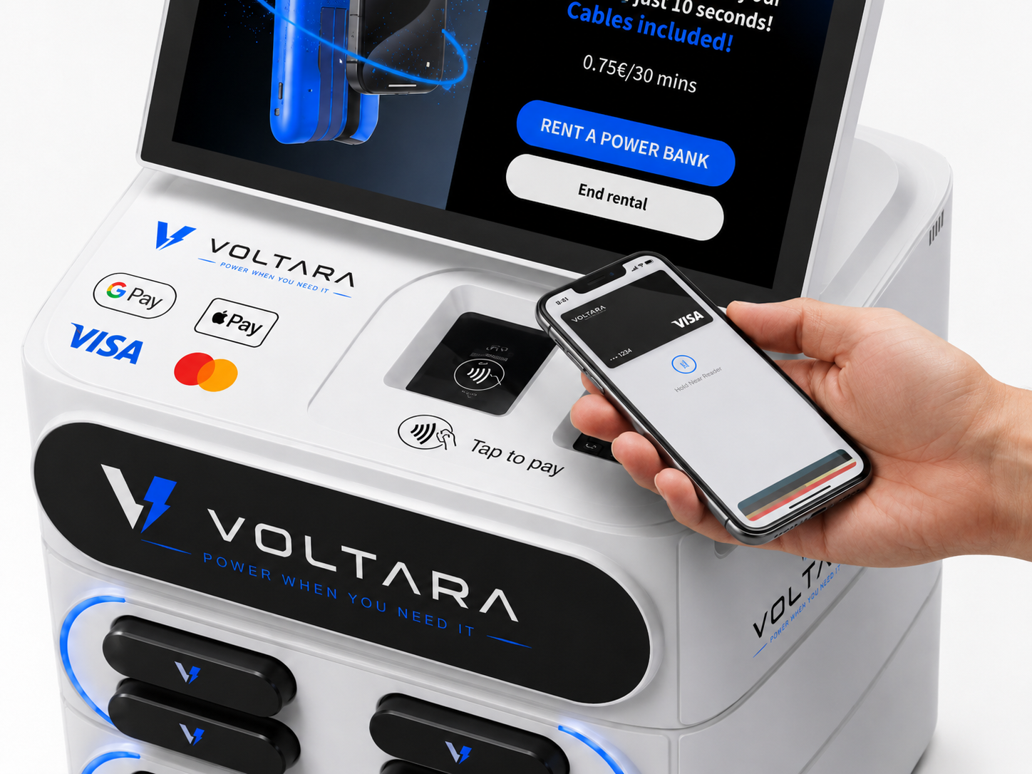 Customer paying at a Voltara station