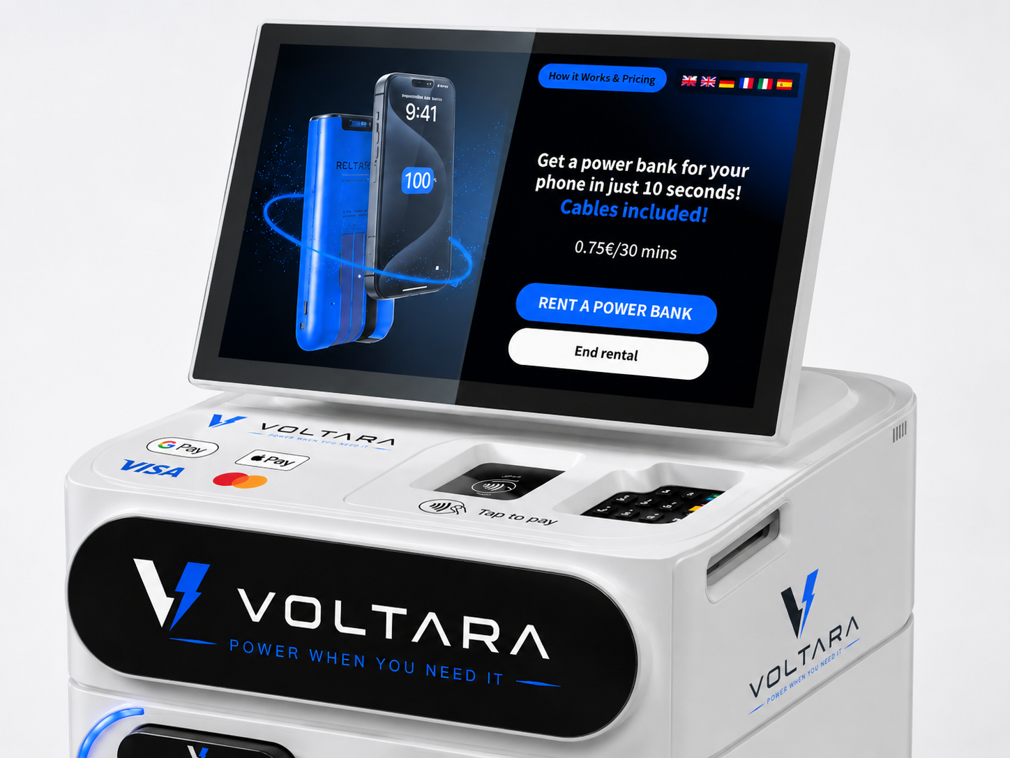 Voltara station touchscreen and payment area