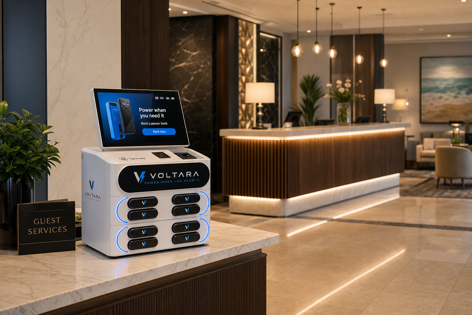 Voltara station in a hotel lobby